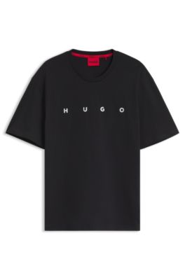 Cotton beach top with a silver foil logo, Black