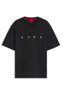 Cotton beach top with a silver foil logo, Black