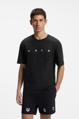 Cotton beach top with a silver foil logo, Black