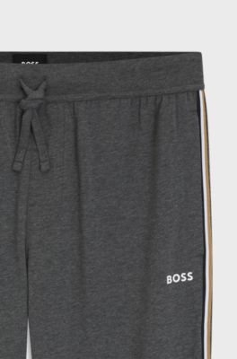 Pyjama bottoms in stretch cotton with signature side stripes, Grey