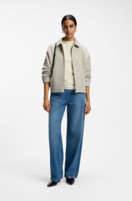 Regular-fit blazer in two-tone tweed, Light Beige