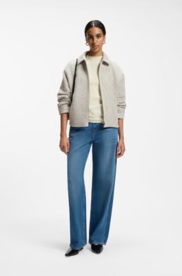 Regular-fit blazer in two-tone tweed, Light Beige