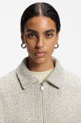 Regular-fit blazer in two-tone tweed, Light Beige