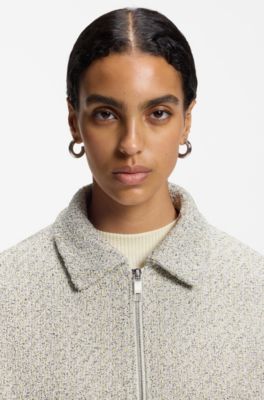 Regular-fit blazer in two-tone tweed, Light Beige
