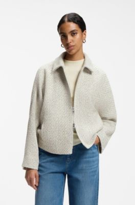 Regular-fit blazer in two-tone tweed, Light Beige