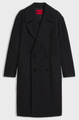 Textured alpaca-blend virgin wool coat, Black