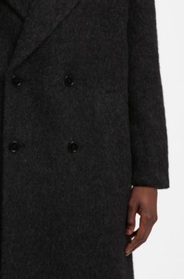 Textured alpaca-blend virgin wool coat, Black