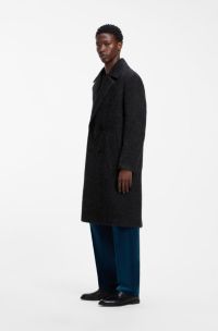 Textured alpaca-blend virgin wool coat, Black