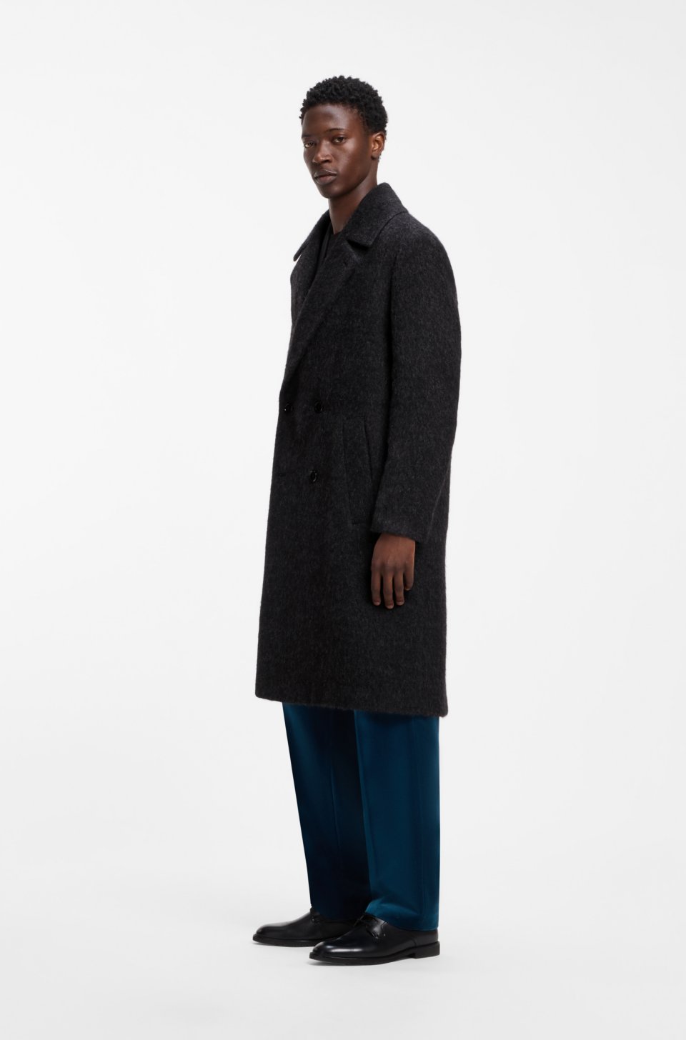 Textured alpaca-blend virgin wool coat
