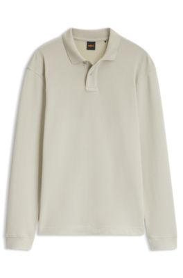 Cotton-blend polo shirt with waffle structure, Light Beige