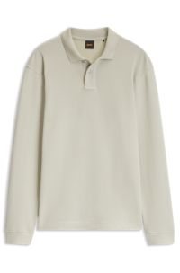 Cotton-blend polo shirt with waffle structure, Light Beige