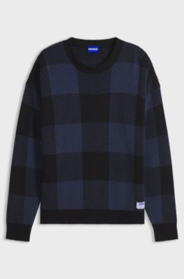 Maglione relaxed fit a quadri buffalo, Nero / Blu Scuro