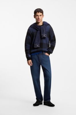Maglione relaxed fit a quadri buffalo, Nero / Blu Scuro