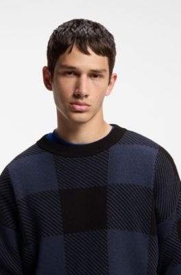 Maglione relaxed fit a quadri buffalo, Nero / Blu Scuro