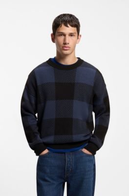 Maglione relaxed fit a quadri buffalo, Nero / Blu Scuro