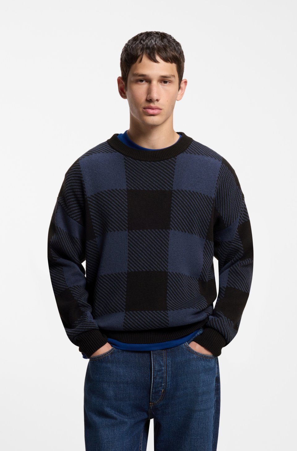 Relaxed-fit sweater with buffalo check