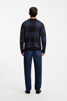 Maglione relaxed fit a quadri buffalo, Nero / Blu Scuro