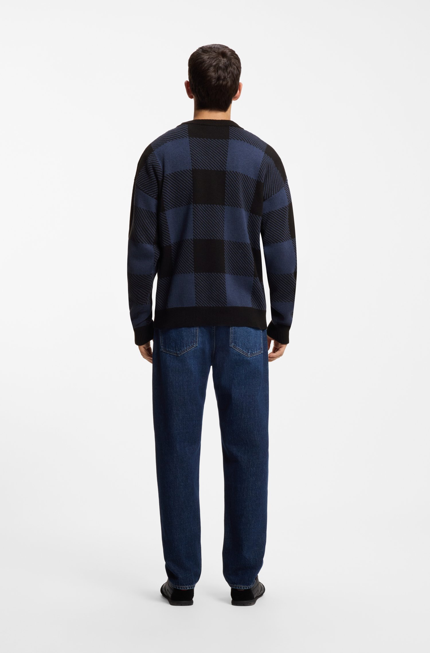 Hugo Relaxed-fit sweater with buffalo check stickade tröjor herr – bild 3