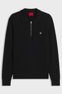 Structured polo sweater in a wool blend, Black