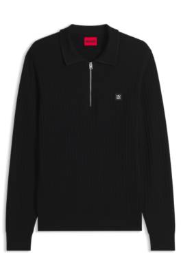 Hugo Structured polo sweater in a wool blend polotröjor herr – bild 4