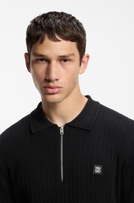 Structured polo sweater in a wool blend, Black
