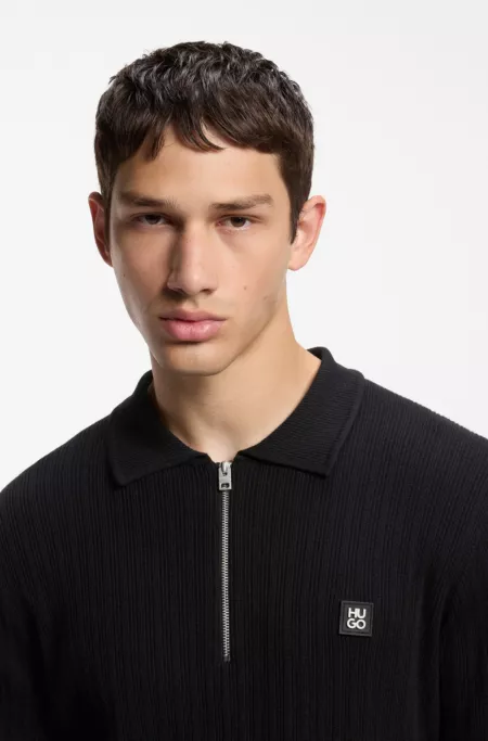Pull structuré en laine mélangée avec col polo