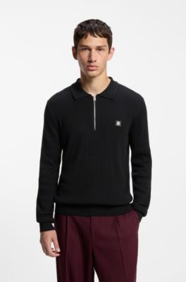 Structured polo sweater in a wool blend, Black