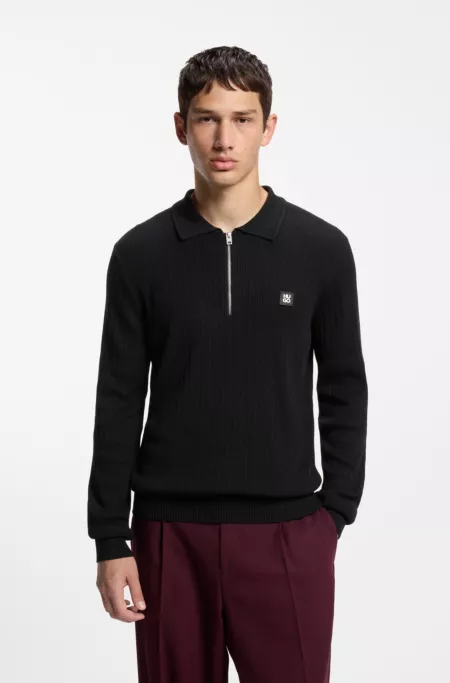 Pull structuré en laine mélangée avec col polo