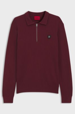 Structured polo sweater in a wool blend, Dark Red