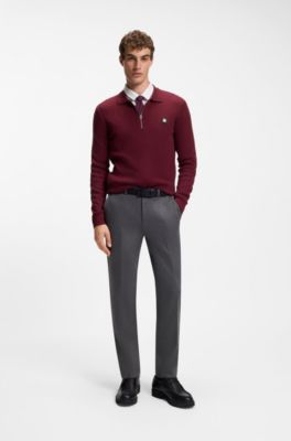 Structured polo sweater in a wool blend, Dark Red