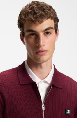 Structured polo sweater in a wool blend, Dark Red