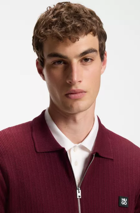 Pull structuré en laine mélangée avec col polo