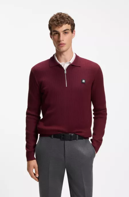 Pull structuré en laine mélangée avec col polo