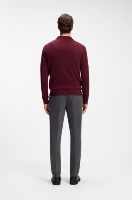 Structured polo sweater in a wool blend, Dark Red