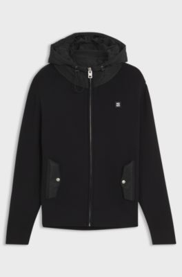 Relaxed-fit hooded jacket with branded details, Black