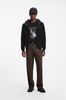 Relaxed-fit hooded jacket with branded details, Black