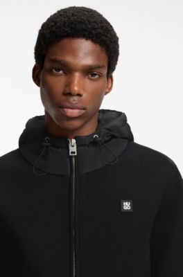 Relaxed-fit hooded jacket with branded details, Black