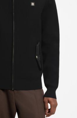 Relaxed-fit hooded jacket with branded details, Black