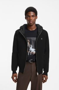 Relaxed-fit hooded jacket with branded details, Black