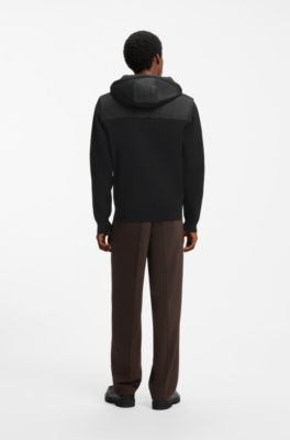 Relaxed-fit hooded jacket with branded details, Black