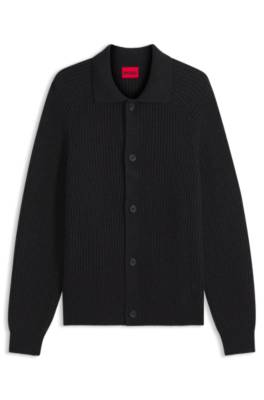 Hugo Virgin-wool-blend cardigan with shirt collar herr – bild 4