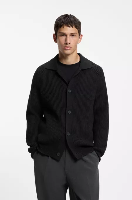 Cardigan en laine vierge mélangée à col chemise