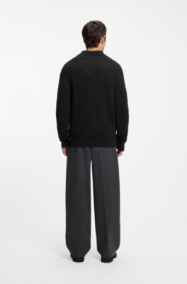Cardigan in misto lana vergine con colletto a camicia, Nero