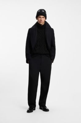 Oversized-fit rollneck sweater with cable knit, Black