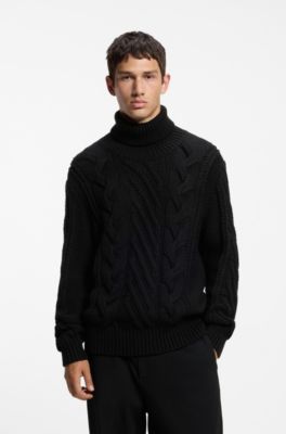Maglione dolcevita oversize con motivo a trecce, Nero