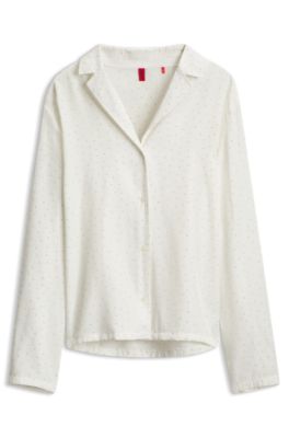 Satin pyjama top with rhinestone detailing, Natural