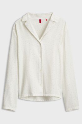 Satin pyjama top with rhinestone detailing, Natural