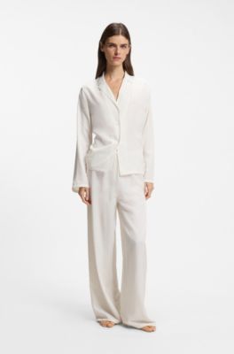 Satin pyjama top with rhinestone detailing, Natural