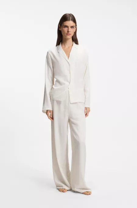 Satin pyjama top with rhinestone detailing