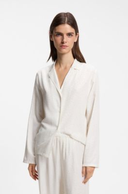 Satin pyjama top with rhinestone detailing, Natural